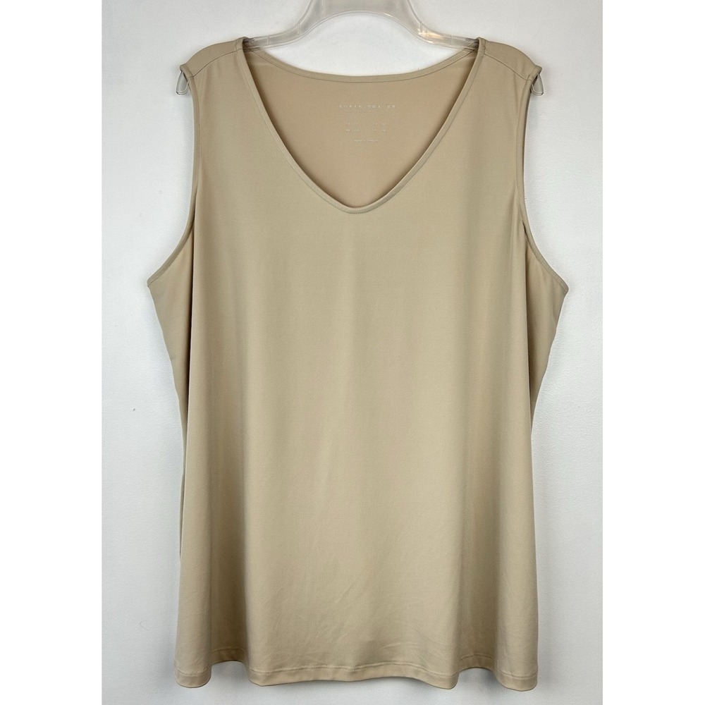 Susan Graver Liquid Knit Tank Womens 2X Beige Caspsule Minimalism Old Money